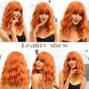 Veally Short Ginger Orange Wig - Wavy Bob with Bangs, Curly Wig for Women - Natural Looking Synthetic Heat Resistant Fiber - Daily Party Use