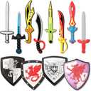 Liberty Imports 12 Pack Foam Swords and Shields Playset, Medieval Combat Ninja Warrior Weapons Costume Role Play Accessories for Kids Party Favors
