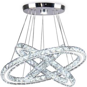 CXGLEAMING LED Chandeliers Modern Ceiling Light Fixture 3 Rings Adjustable Crystal Pendant Light Fixture Ceiling Hanging for Living Room Dining Room Bedrooms Hall 250mm Base 209 Crystals (Cool White)