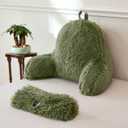 XeGe Faux Fur Reading Pillow Cover (No Filler), Fluffy Back Rest Pillow Case for Bed Sitting Up, Adults Kids Shaggy Sit Up Back Support Pillow Cover with Arms Couch Chair Home Decoration, Sage Green (Large)