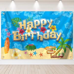Cartoon Happy Birthday Backdrop- Blue Cartoon Birthday Decorations for Kids, Summer Theme Photography Background, Hawaiian Photo Backdrop Cartoon Theme Banner for Boys Girls Baby Shower, 60 x 39 inches