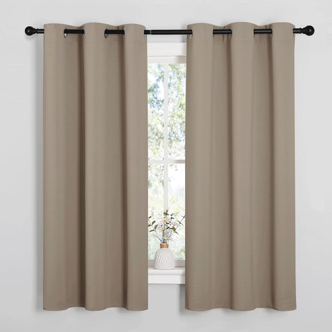 NICETOWN Sleek Blackout Curtains 63 inches Length for Small Windows, Noise Reducing and Block Draft Panels for Door Doorway Laundry Office Luxury Decor Theme (2 Panels, Taupe, W42 x L63 -Inch)