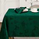 Romanstile Green Jacquard Christmas Rectangle Tablecloth for 6ft Tables, Reindeer Xmas Tree Pattern, Luxurious Table Cloths Waterproof Table Cover for Holiday Parties&Dining Events (60 x 84 inch)