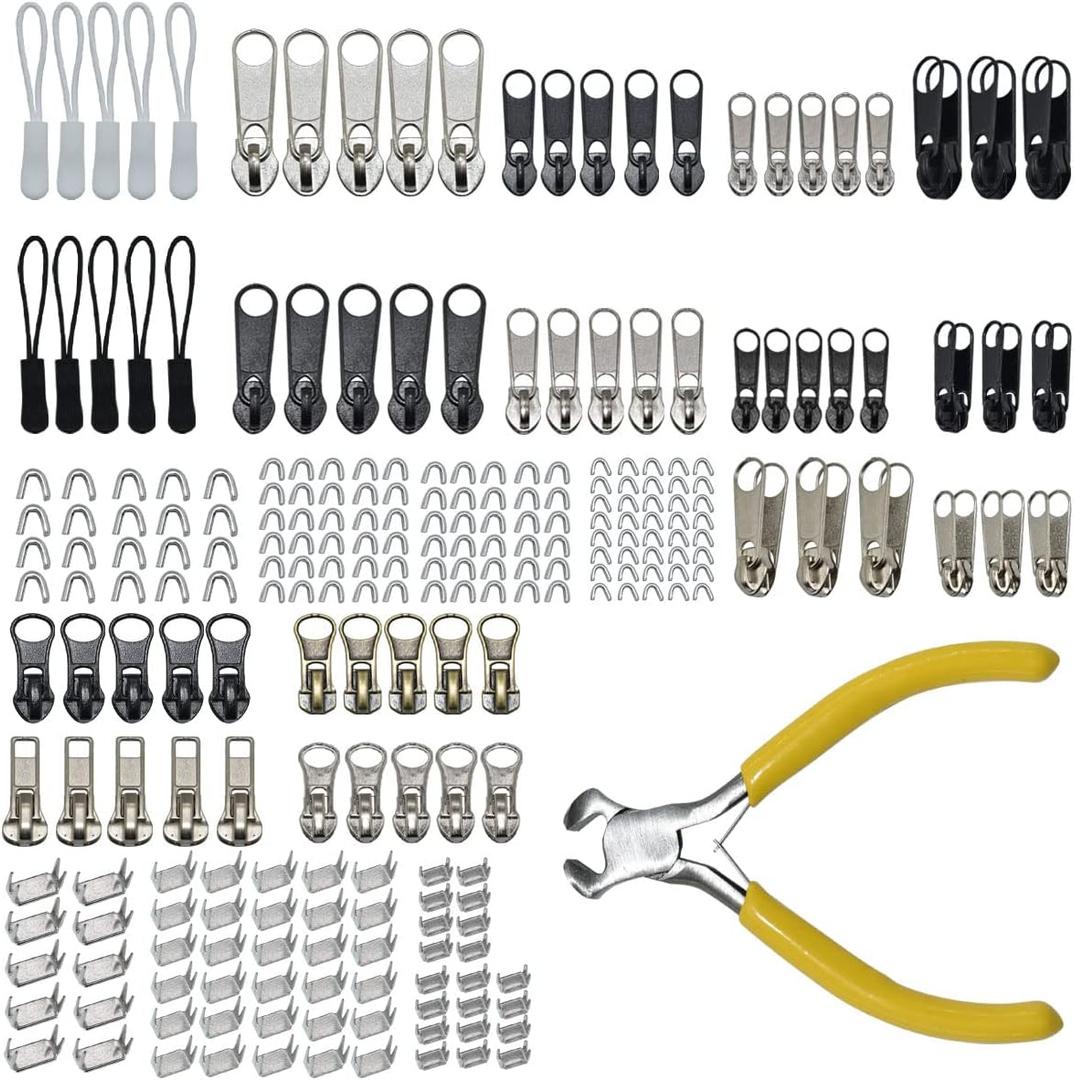 253Pcs Zipper Repair Kit with Installation Pliers, Zipper Extension Pulls for Sleeping Bags, Jackets, Tents, Luggage, Backpacks, Boots