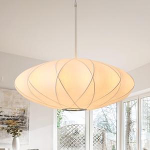 23.6in Large Lantern Pendant Lights Wabi Sabi Silk Light Fixtures White Simple Hanging Ceiling Lamp Chandelier for Living Room Dining Room Bedroom Foyer, 23.6"Width