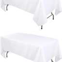 Kesfey 2 Packs White Table Cloths Rectangle 60 x 84 inch Washable Polyester Fabric White Tablecloths for 4 Feet Tables Stain and Wrinkle Resistant Reusable Table Covers for Parties Wedding Banquet
