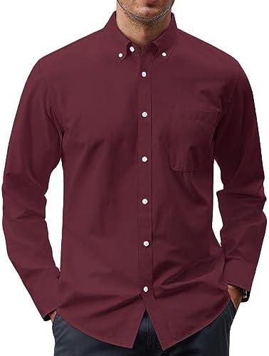 J.VER Men's Oxford Shirt Solid Casual Button Down Collar Shirts Long Sleeve Dress Shirts with Pocket Large