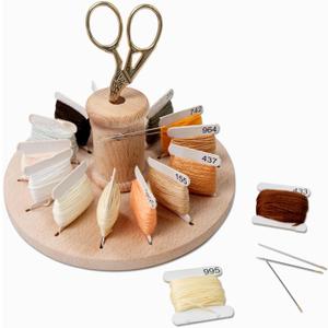 Lampstop Bobbin Rack for Embroidery Floss Beech Wood Floss Organizer (Round)
