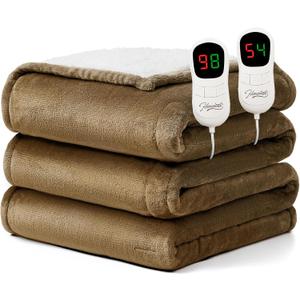 Homemate Electric Heated Blanket Queen Size - 84"x90" Heating Blanket Queen Size Dual Control 1/2/4/6/8 Hours Auto-Off 10 Heat Level Over-Heat Protection Flannel Sherpa ETL Certification