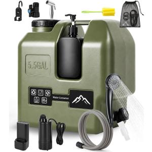 Portable Shower for Camping with Water Jug, Electric Rechargeable Camping Shower, 5.5-Gal Food Grade Water Container IPX7 Waterproof Outdoor Camp Pump for Hiking Beach, Travel, Pet Bath