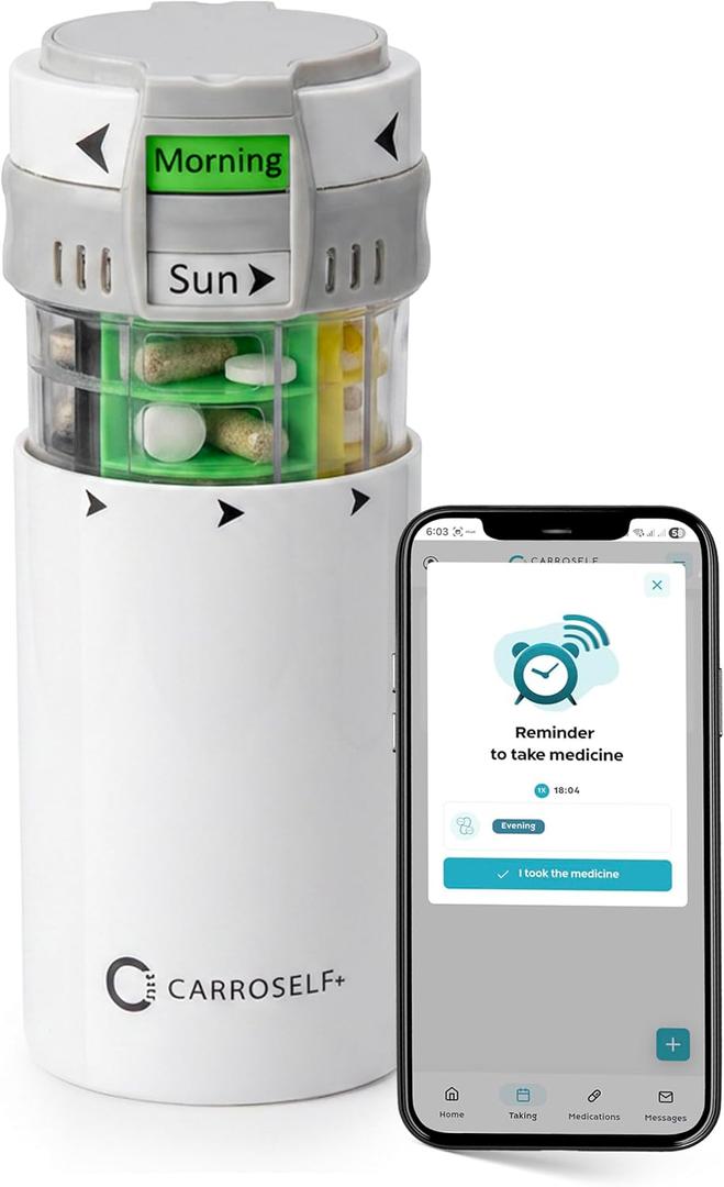 Smart Pill Dispenser for 4 Daily Doses Weekly Pill Organizer with AM/PM Labels, Smooth-Sliding Cartridges, Medication Organizer for Adults & Seniors, Compact Pill Storage Box