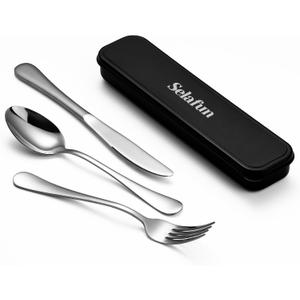 4-Piece Travel Set with Case - Portable Silverware Utensils - Stainless Steel Reusable Flatware - Cutlery Set for Camping, Picnic, Hiking, Office - Dishwasher Safe (8 inch)