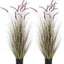 KOL Artificial 5ft 2-Pack Horsetail Reed Grass, 59in Tall Artificial Indoor Outdoor Fake Grass Plant, Home Office Décor Artificial Plants in Pot Faux Plant Greenery, Wedding Decor, Purple