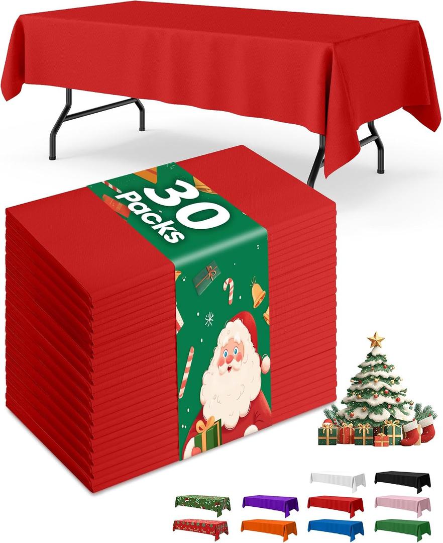 Niuara Red Plastic Table Cloth - 30 Pack 54" 108" Rectangle Disposable Tablecloths for 6FT Tables, Waterproof Table Cover for Party, Holiday & Gathering Use