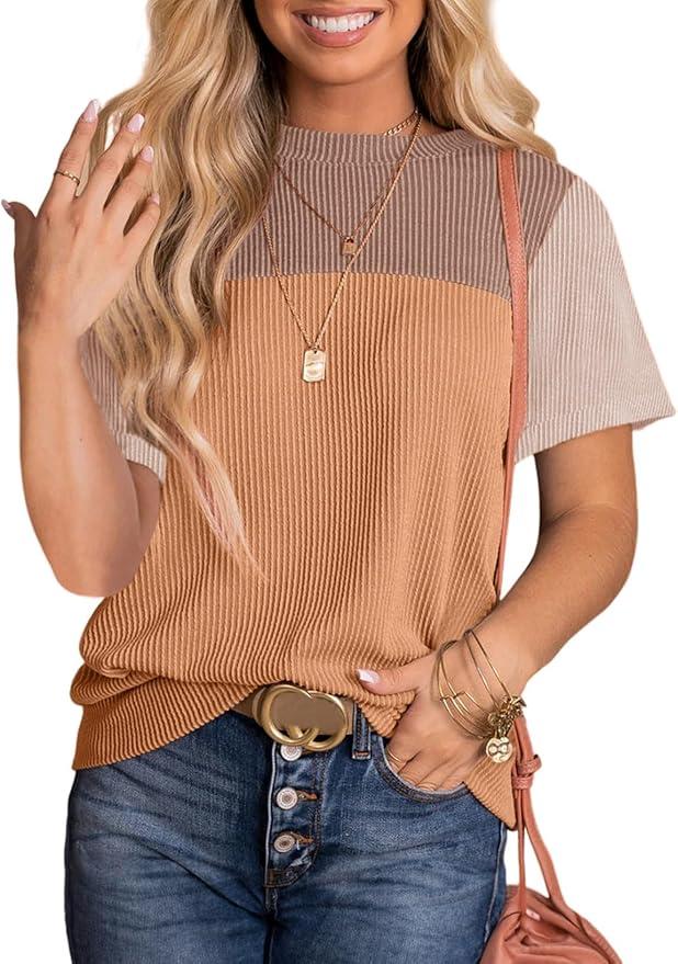 Long Sleeve Shirts for Women Casual Lightweight Sweaters Color Block Striped Tunic Tops L
