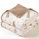 lulumoon Muslin Baby Blanket Neutral: 4-Layer Soft Cotton Toddler Blanket for Daycare with Bunny- Ideal for Baby Stroller & Tummy Time 47"x47" (Brown Bunny)