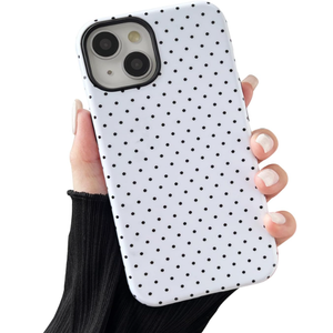 Compatible with iPhone 13/14 Pro Max Case, Fashion Cute Polka Dot Pattern Aesthetic Design for Women, Soft TPU and Hard Back Shockproof Phone Case, White Phone Case