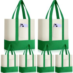Sanwuta 6 Pcs Canvas Tote Bags Bulk with Outer Pocket Small Sublimation Blank Canvas Tote Reusable Grocery Bag for Women, DIY Craft (Green)