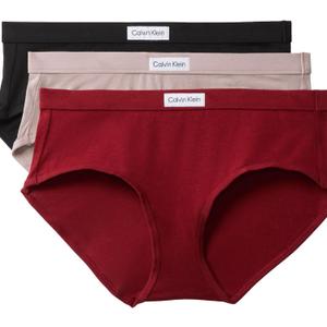 Calvin Klein Women's Comfort Logo Cotton Stretch Modern Brief Panties, 3 Pack (Black/Fresh Taupe/Fall Berry,small)