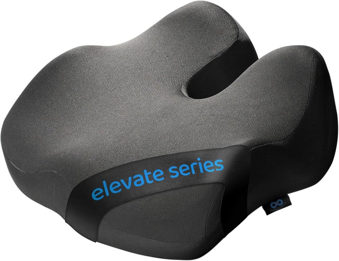 Everlasting Comfort Elevate Series Doctor Recommended Memory Foam Seat Cushion for Office Chairs & Car - Ergonomic Desk Accessories - Cushions for Tailbone Pain Relief (Charcoal Black, Large) (Standard)