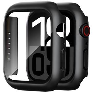 Foamia 2 Pack Case for Apple Watch Screen Protector, Hard PC Case with Tempered Glass Protective Cover Guard Bumper, Slim Apple Watch Cover for iWatch Series 6/5/4/SE 2/SE 3 - Black/Black 44mm
