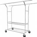 Heavy Duty Clothing Rack with Wheels, shelf Clothing Racks for Hanging Clothes Rolling Clothes Rack Adjustable Garment Rack Commercial Portable Clothes - Chrome, Silver