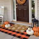 OJIA 2PCS Fall Door Mat Combo Set Halloween Doormat, 3'x5' Black and Orange Buffalo Plaid Rug and Imitation Coir Fall Doormat, Autumn Welcome Mat Outdoor Porch Decor Thanksgiving Front Door Mats