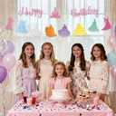 Princess Happy Birthday Banner, Pre-Strung Glitter Birthday Garland with Castle Princess Dresses Cutouts for Girls Party & Baby Shower Decorations