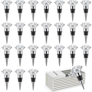 24 Pieces Crystal Bottle Stopper Stoppers Reusable Diamond Plug Beverage Corks Decorative Stopper Kits with Individual Present Box for Parties Wedding