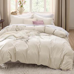 Bedsure Oat Milk Duvet Cover Queen Size - 3 Pieces Prewashed Cotton-Like Polyester Extra Soft Bedding Set, Includes 1 Duvet Cover 90x90 Inches with Zipper Closure & 2 Pillow Shams, No Comforter