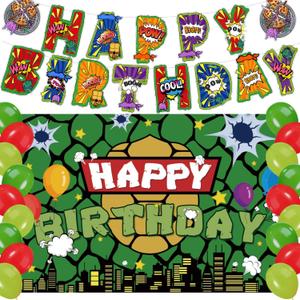Green Turtle Happy Birthday Decorations Green American Comics Birthday Party Banner Backdrop Ballons Birthday Party Supplies Favors