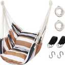 Hommtina Hammock Chair Hanging Rope Swing, Max 300 Lbs Hanging Chair with Pocket & Durability Perfect for Outdoor, Home, Bedroom, Patio, Yard (Pillows NOT Included,Khaki)