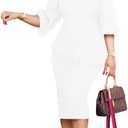 Ekaliy Women's Ruffle 3/4 Sleeve Vintage Bodycon Peplum Business Cocktail Formal Work Pencil Midi Dress XXL