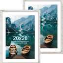 Hongkee 20x28 Picture Frame, Distressed White Wood Style - Display Posters 16 x 24 with Mat or 20x28 without Mat, Wall Mounting Horizontal and Vertical, 2 Pack