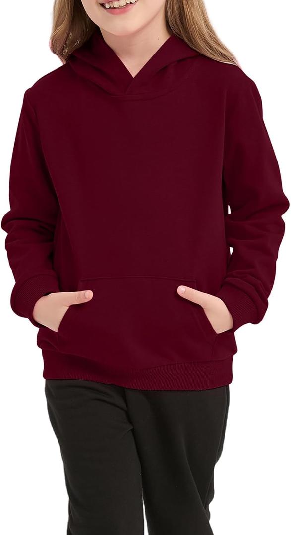 Cotton Kids Hoodie Light Weight Sweatshirt (Thin) with Pockets Long Sleeve Boys Girls Fall Spring Pullover Clothes (13-14 Years, Wine)