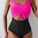 Eomenie Women's One Piece Swimsuit Tummy Control Slimming Bathing Suit Cutout Tie Knot Swimwear (XL)