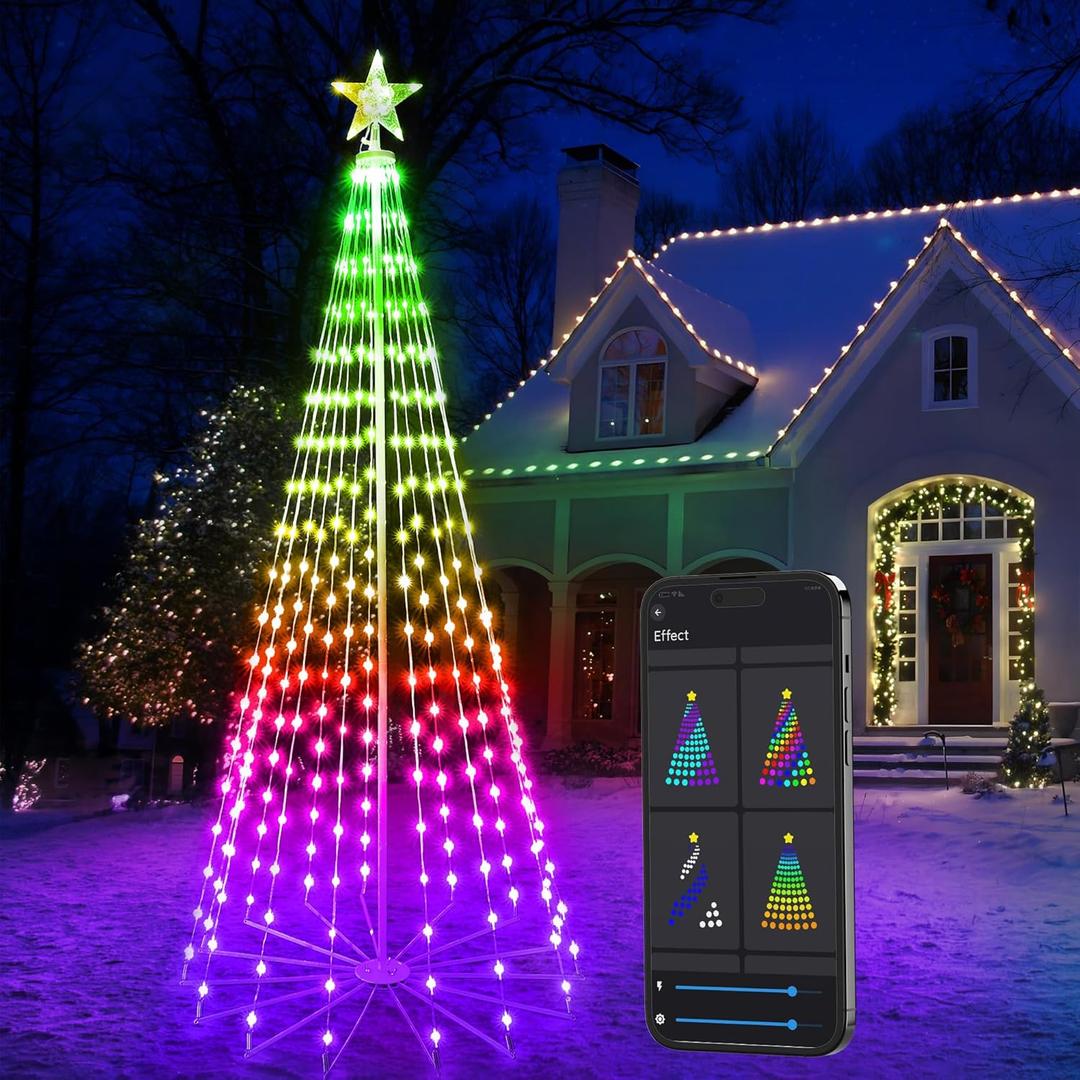 Brizled Smart RGB Christmas Cone Tree, 6.5FT 295 LED Lighted Christmas Tree App Control, Color Changing Outdoor Christmas Tree with Lights, Prelit Xmas Tree Music Sync Waterproof for Indoor Outdoor