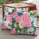 cygnus Summer Outdoor Floral Pillow Covers 18x18 Waterproof,Pink Flower Outdoor Throw Pillows for Patio Furniture & Garden Couch Decorative