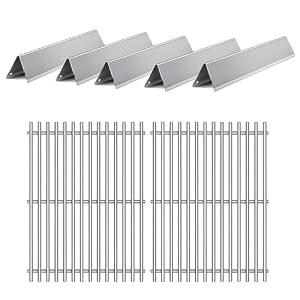 LPTNFRTN 2PACK 7638 Grill Cooking Grates with 5PACK 7636 Flavorizer Bars for Weber Spirit 300 and GS4 Spirit II 300 Series E310 E320 E330 S310 S320 S330 Grill Part 69797 68843, Stainless Steel