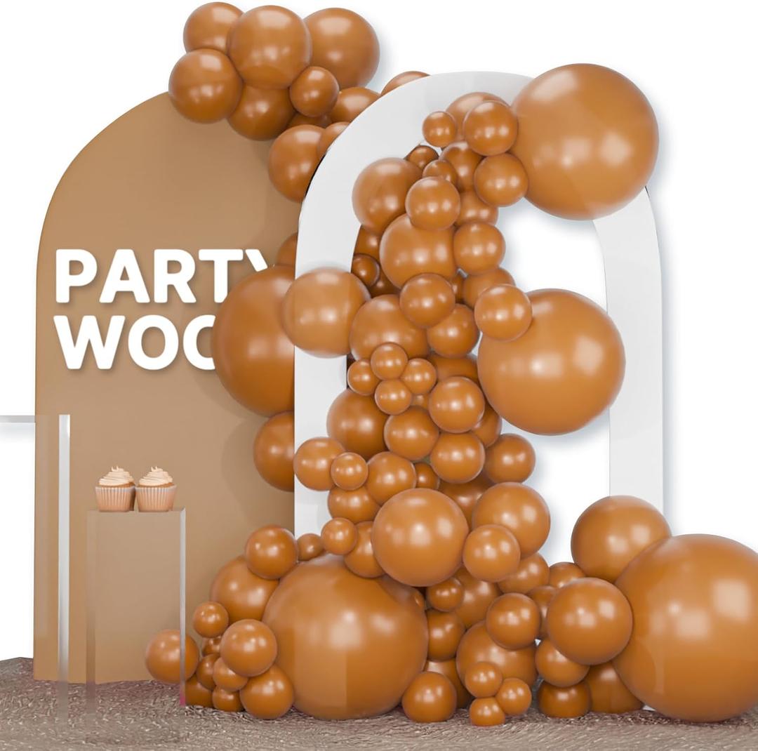 PartyWoo Tan Balloons 120 pcs Different Sizes of 18 12 10 5 Inch Boho Neutral Light Brown Coffee Fall Latex Balloon Arch Kit for Birthday Safari Boy Baby Shower Jungle Party Decorations Brown-F10
