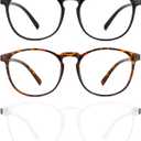 Przene 3 Pack Blue Light Blocking Glasses Women/Men,Retro Round Computer Glasses Anti Eye Strain/UV/Glare, Gaming Glasses. (Black/Crystal/Amber)