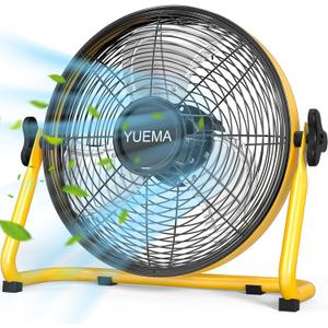 Yuema Battery Operated Floor Fan - Rechargeable Powered Fan Cordless High Velocity Metal Blade Portable Fan for Camping Travel Patio Tent Indoor Outdoor 12 Inch 360 Degree Manual Tilt 12 Speed