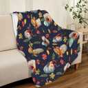 JOOCAR Fleece Throw Blankets, Fall Decor Throw Blanket with Pumpkins Leaves on Blue Background for Couch Sofa Bed, Luxury Soft Lightweight Fuzzy Cozy Flannel Blanket Autumn Decor 40" x 50"