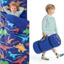 JOIEDOMI Toddler Sleeping Bag for Kids 55''x30'' Nap Mat with Removable Pillow and Minky Blanket for Toddler Ages 3-7 Roll Up Soft Kids Sleeping Bag for Boys Girls Kindergarten Daycare Sleepover, Colorful Dinosaur 