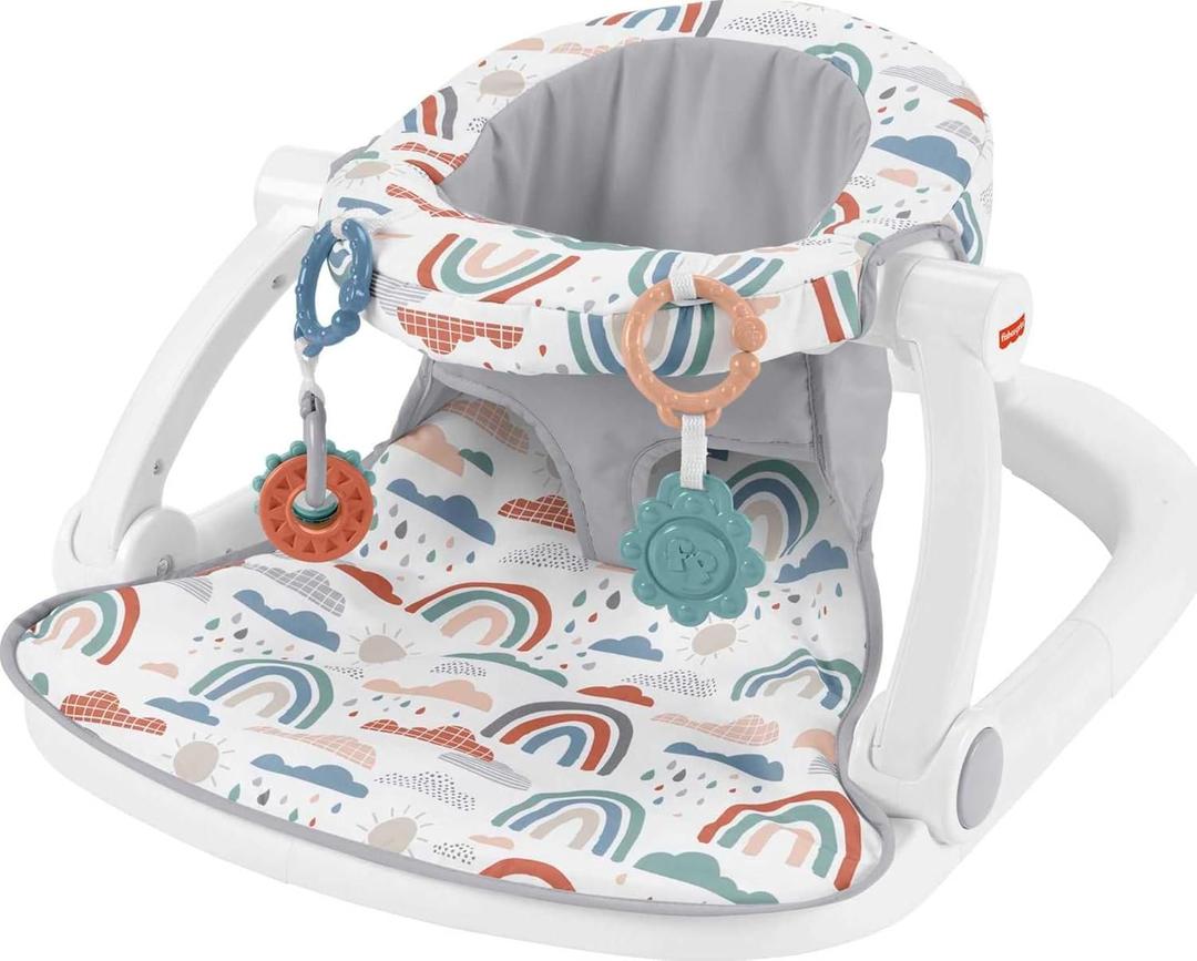 Fisher-Price Portable Baby Chair Sit-Me-Up Floor Seat with Developmental Toys & Machine Washable Seat Pad, Rainbow Showers Rainbow Showers