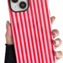 Longlayss Compatible with iPhone 14 Plus/15 Plus Case Cute Aesthetic Striped Phone Case for Women Girl Shockproof Slim TPU and Hard PC Protective Cover (Pink and Red)