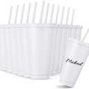 Amyhill 12 Pcs Reusable Cups with Lids and Straws 24 oz Plastic Tumbler Iced Coffee Cup Travel Mug for Smoothie Juices Birthdays Sleepover Party Supplies for Girls (White)