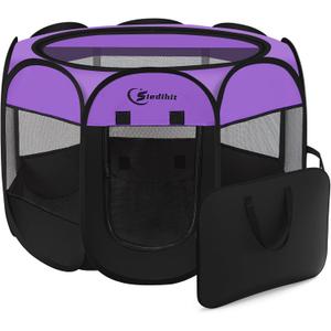 Dog Cat Playpen, Puppy Pet Playpen, Small Dogs Tent Crates Cage Indoor/Outdoor, Portable Pop Up Dog Kennel Playpen with Carrying Case for Dogs/Cats/Rabbits, Removable Zipper Top, Purple