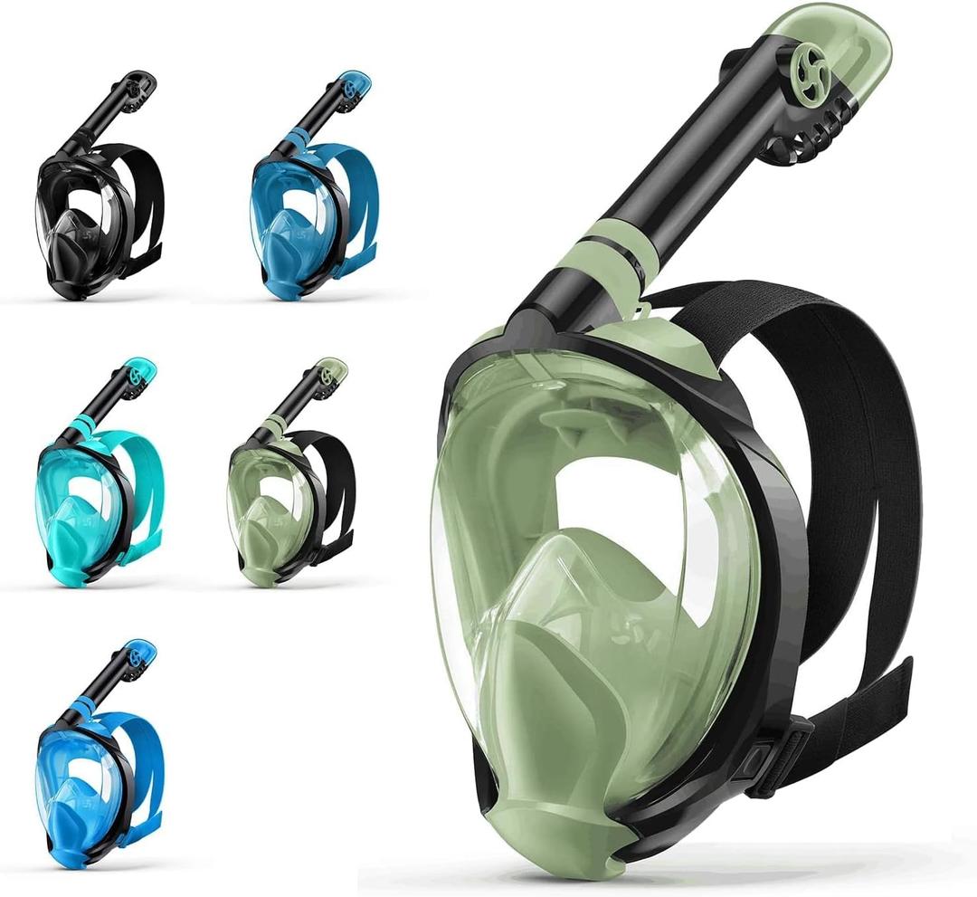 Zenoplige Full Face Snorkel Mask Adults,Dry-Top Snorkeling Gear with Camera Mount,Foldable 180-Degree Panoramic Scuba Mask for Snorkeling Diving Swimming Travel,Snorkel Mask Anti-Fog & Anti-Leak (Small/Medium, Apple Green)