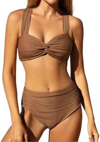 ZAFUL Women's High Waisted Bikini Sets Twist Front Tummy Control Two Piece Swimsuit Bathing Suit, Size: M